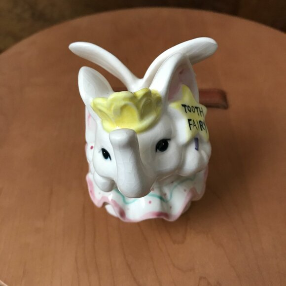 Vintage Fitz and Floyd Ceramic Tooth Fairy Elephant Box Marked 1992 - Picture 2 of 11